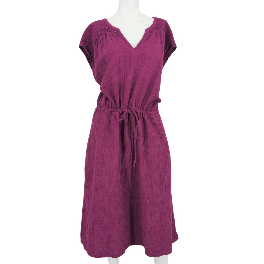 Pact Double Gauze Midi Dress Organic Cotton Tie Waist Coastal Minimalist XXLarge